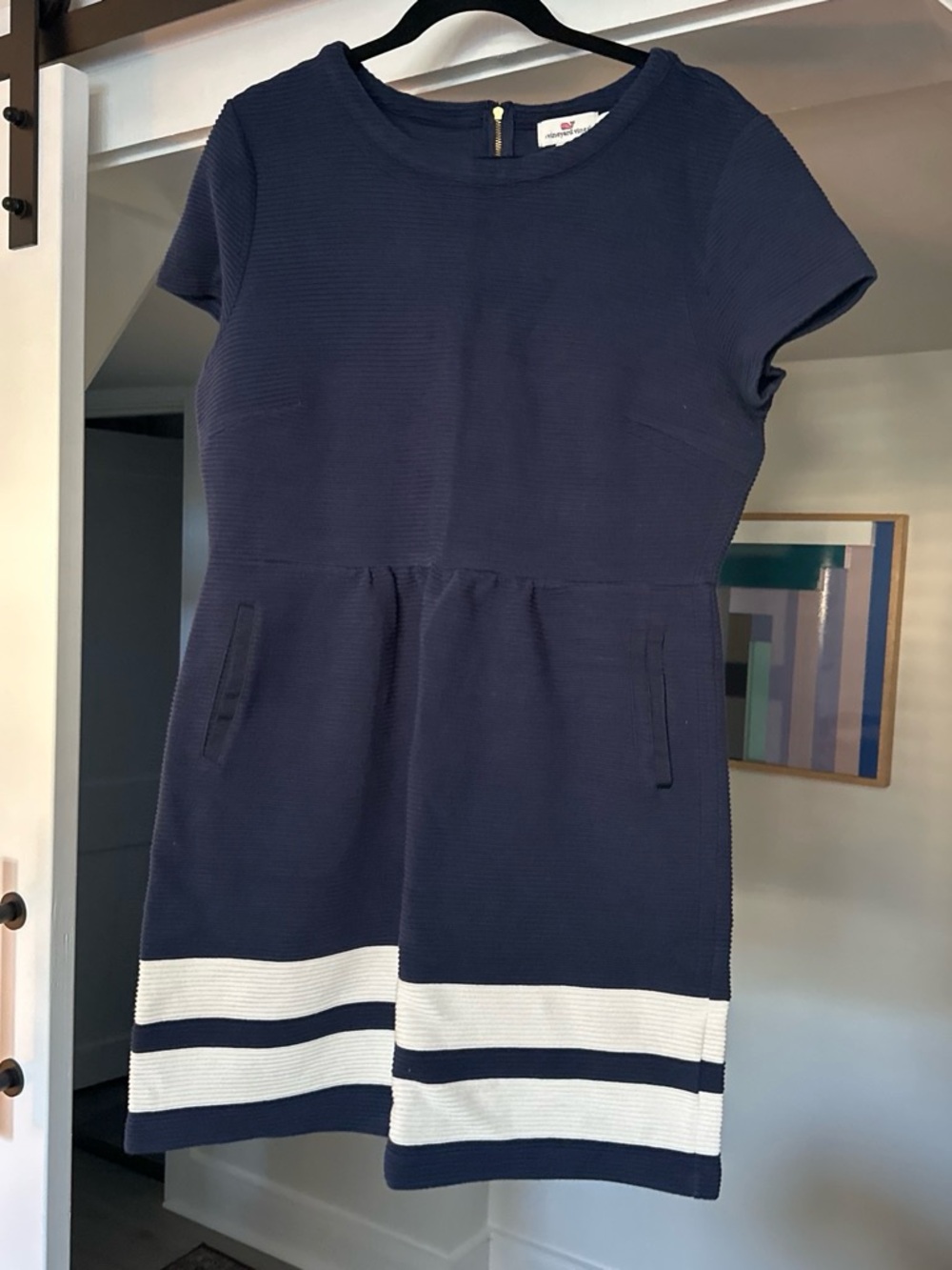 Vineyard Vines Navy Dress with White Hem Stripes